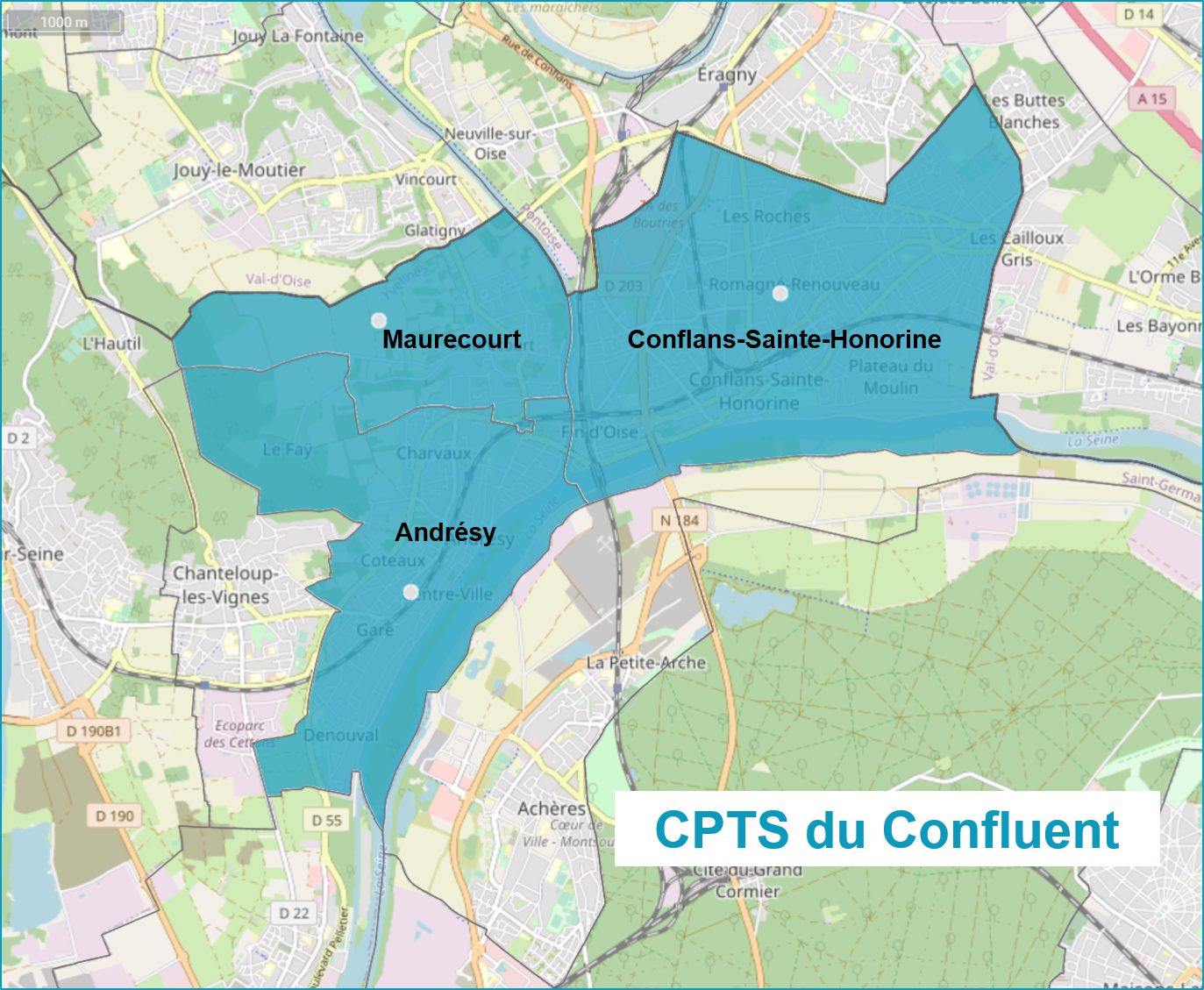 Carte du territoire de la CPTS du Confluent